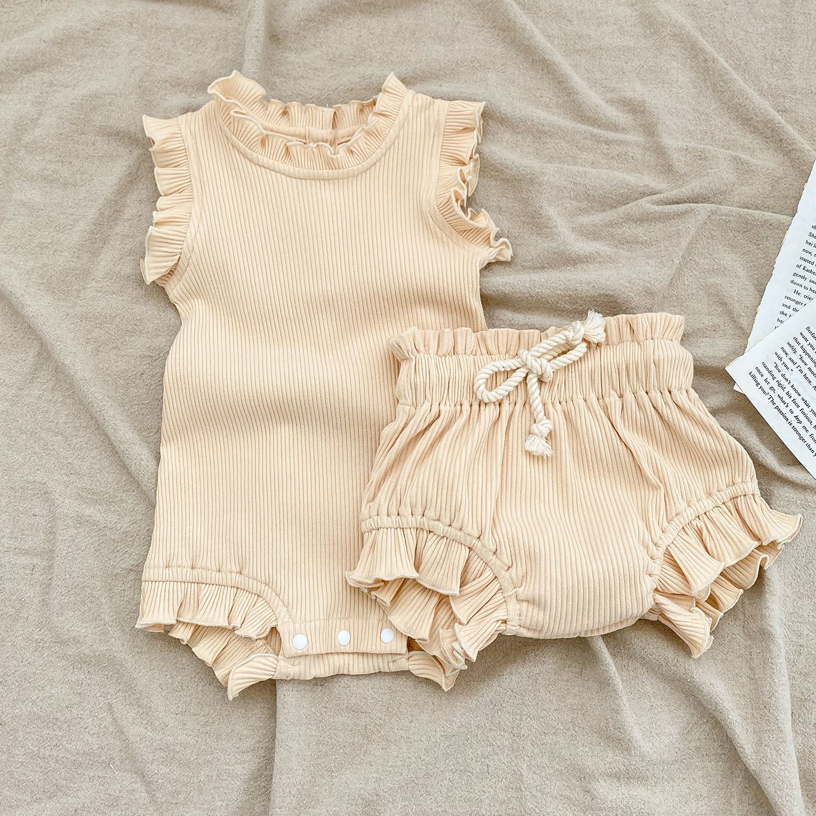 Baby Sleeveless Cotton Rompers Bodysuit Set