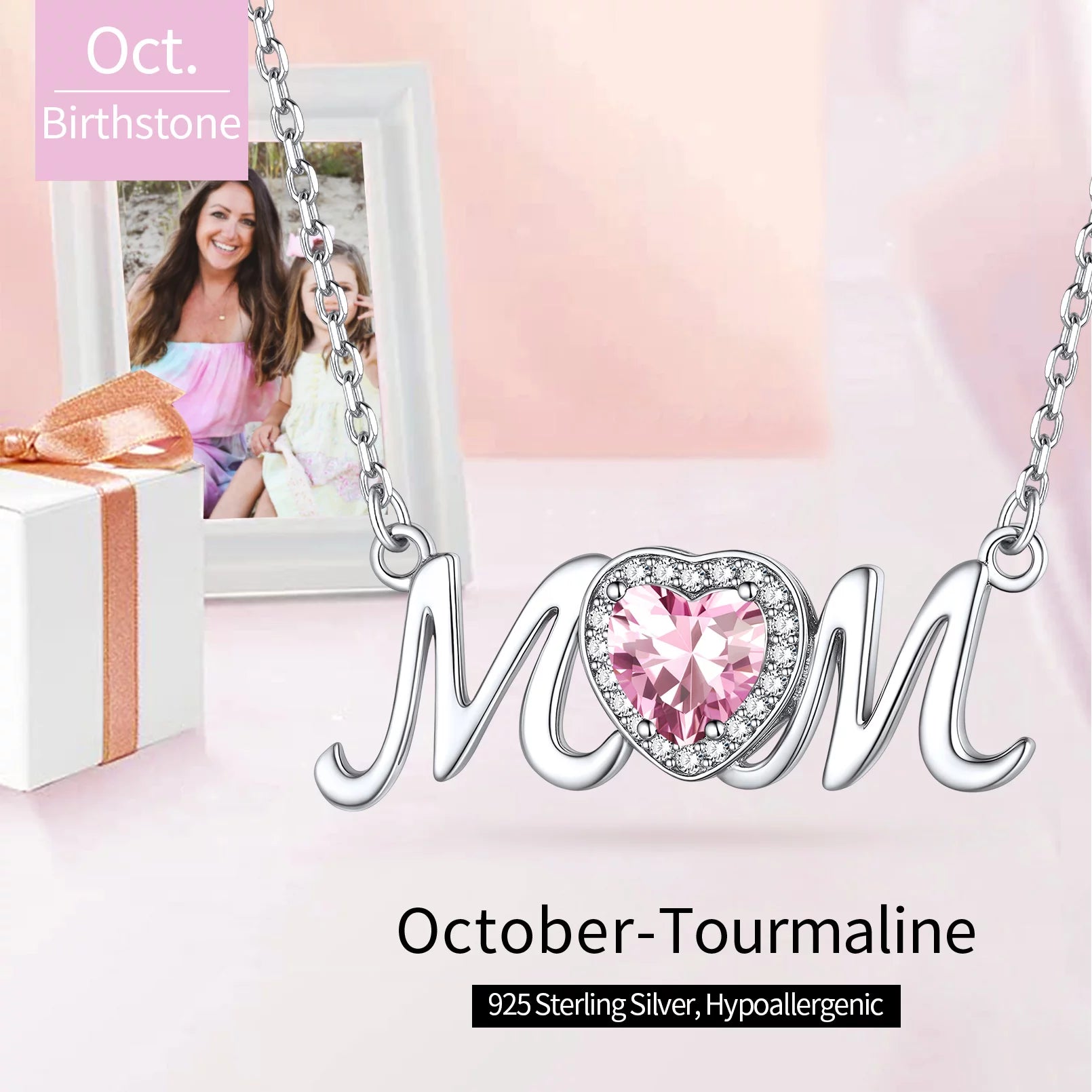 Mothers Day Gifts for Mom Sterling Silver Heart Birthstone Necklaces for Women,Birthday Jewelry Gifts for Her Girlfriend Wife Mom