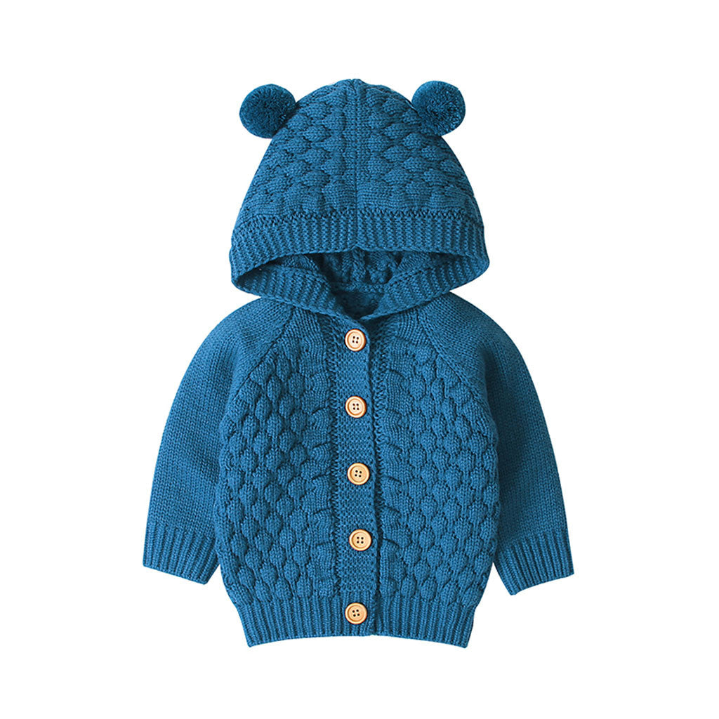 Wool Ball Hooded Knitted Jacket For Kids