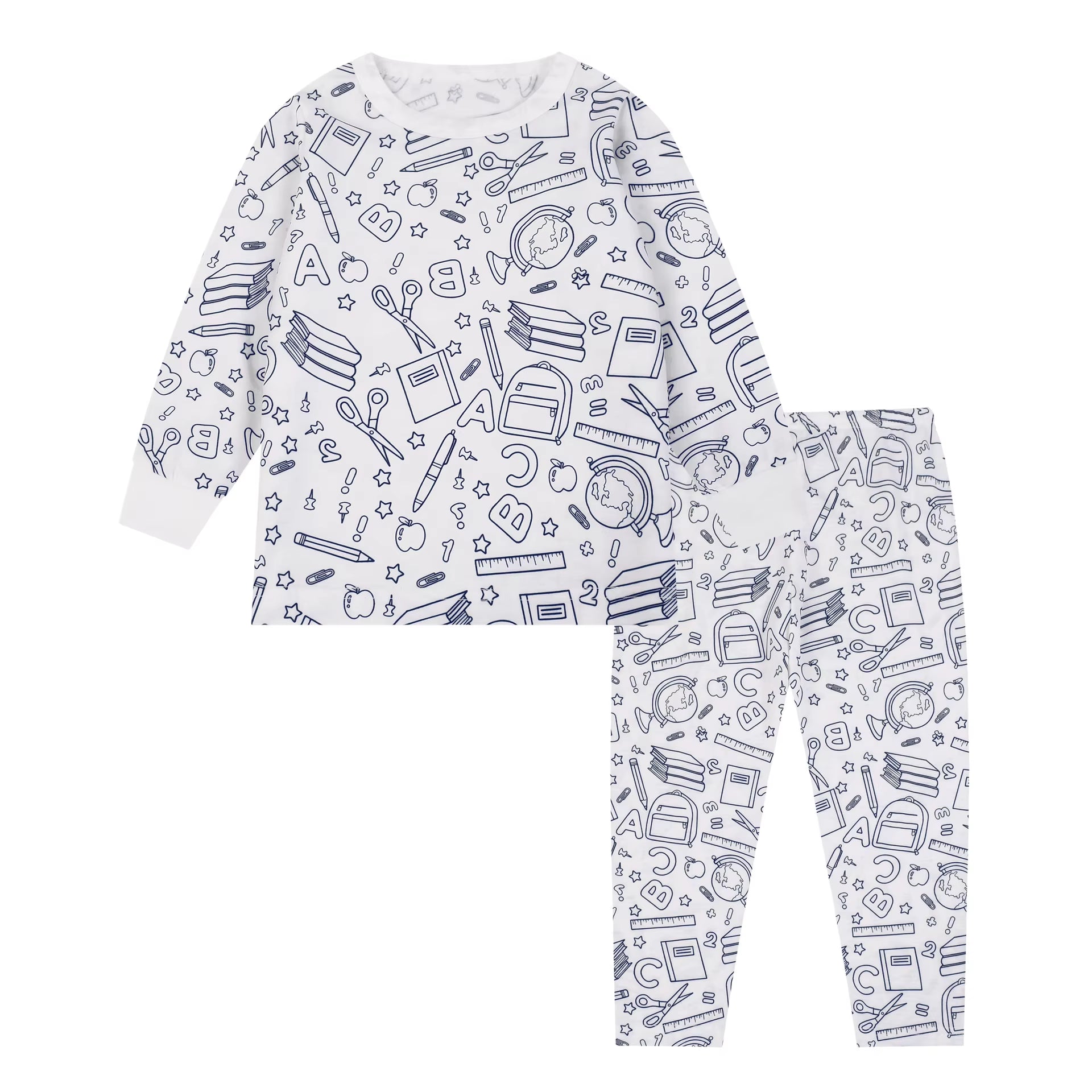 DIY Pajamas Sets New Baby Boy Girls Sketch Colorful Freehand Graffiti Long Sleeves Sleepwear Suit Kids Funny Handicraft Homewear