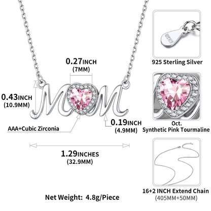 Mothers Day Gifts for Mom Sterling Silver Heart Birthstone Necklaces for Women,Birthday Jewelry Gifts for Her Girlfriend Wife Mom
