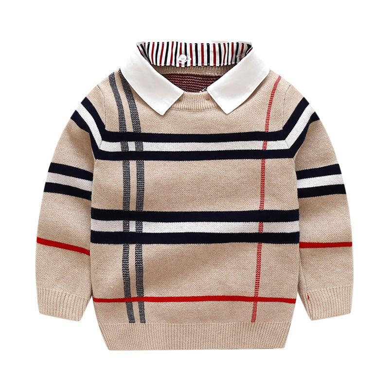 Cozy and Trendy Boys Plaid Jacquard Sweater