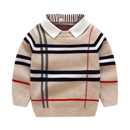 Cozy and Trendy Boys Plaid Jacquard Sweater