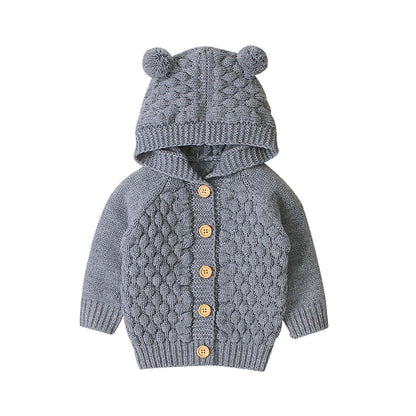 Wool Ball Hooded Knitted Jacket For Kids