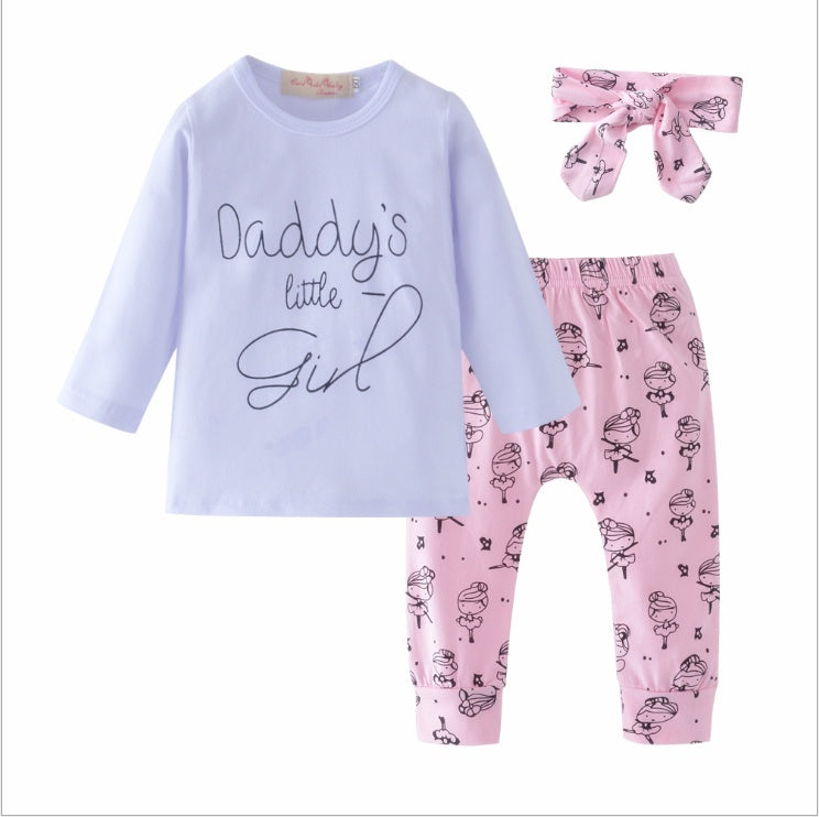 Daddy's Little Girl T-shirt, Cartoon Pants, Headband