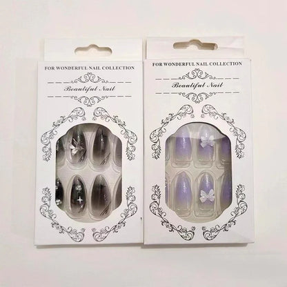 Gradient 3D Butterfly Decor Press on Fake Nail for Women & Girls Nail Art, 24Pcs/Set Rhinestone Decor Fashion Press on Nails & Jelly Tape & Nail File, Elegant Stick on Nails Kit for Women'S Gift, Nail Kit Acrylic Set