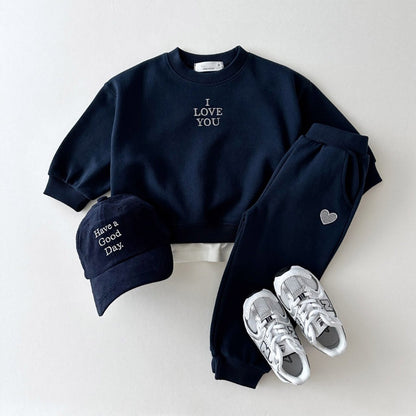 Embroidered Letter Love Comfortable Sweater Kids Clothes Two-piece Suit