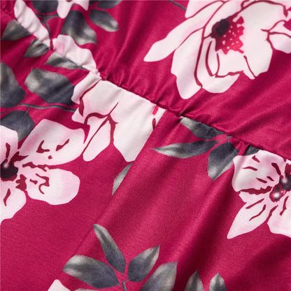 Wine Red Family Look Mom and Daughter Costume Mother and Daughter Matching Party Dress Floral Long Mommy and Me Clothes