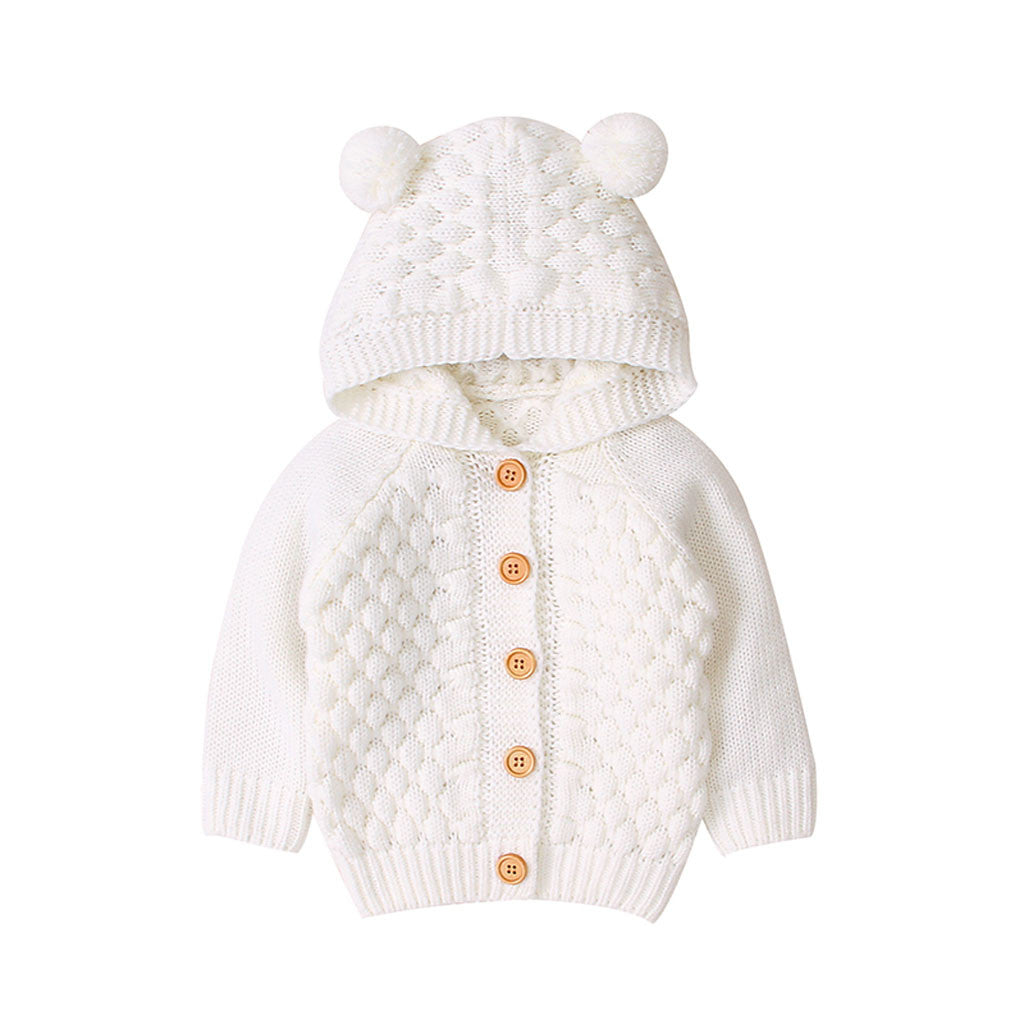 Wool Ball Hooded Knitted Jacket For Kids