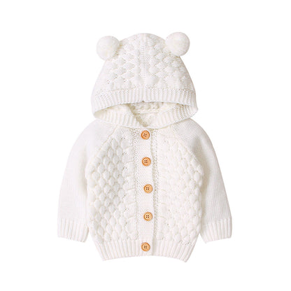 Wool Ball Hooded Knitted Jacket For Kids