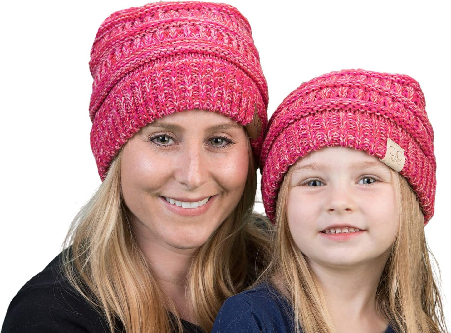 Ewh.Knp-6800-816.42 Mother & Child Matching Beanie Bundle (NO Pom): Red/Pink 4T#10