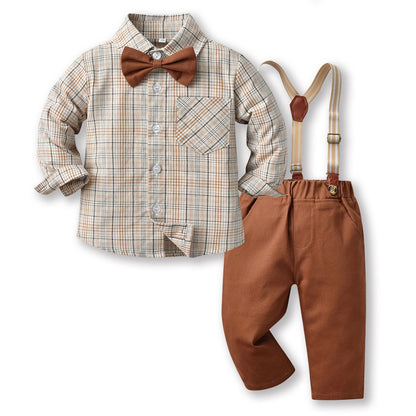Children's Autumn Korean Plaid Shirt & Suspender
