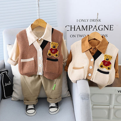 Boys Woolen Bear Vest 3-Piece Suit