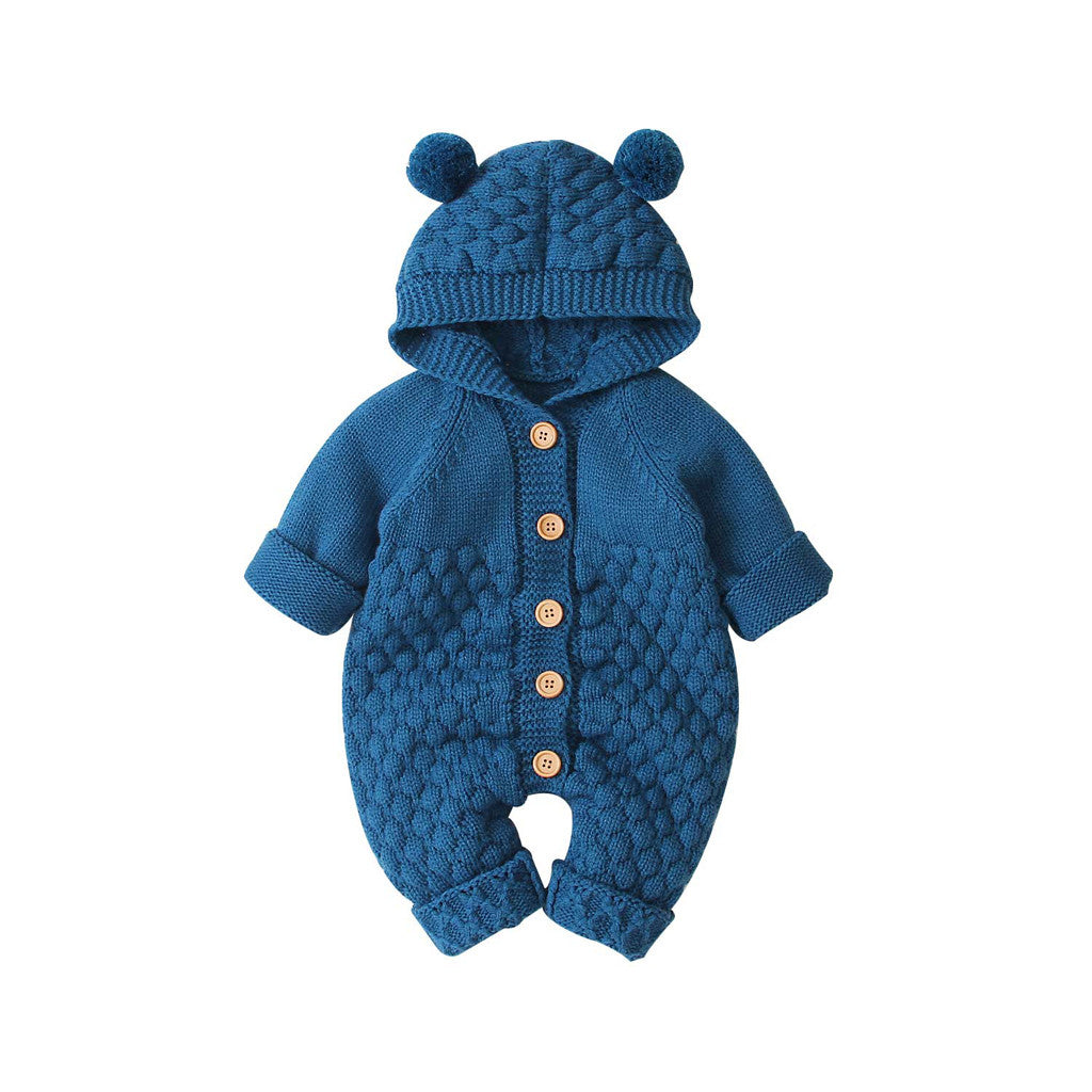Children's Fur Ball Hooded Knitted Jumpsuit