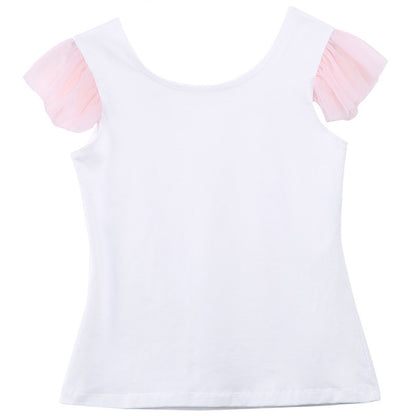 Spring Cotton Short-Sleeved Fashion Sweet Parent-Child Suit Net Gauze Canopy Skirt Two-Piece Mother and Daughter Suit Skirt