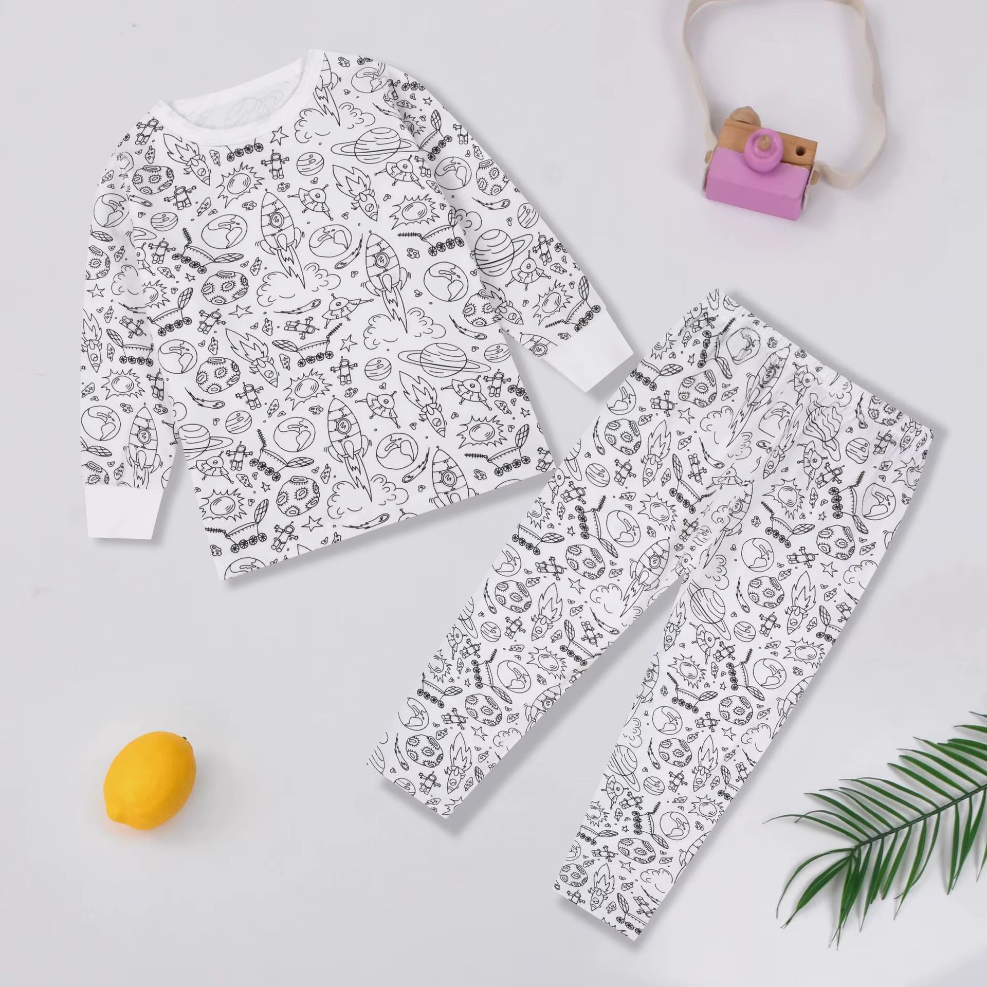 DIY Pajamas Sets New Baby Boy Girls Sketch Colorful Freehand Graffiti Long Sleeves Sleepwear Suit Kids Funny Handicraft Homewear