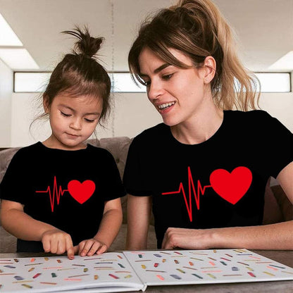 Heartbeat Love Funny Mom Son Daughter Matching T-Shirts Mother & Daughter Matching Set Mom & Baby Shirts