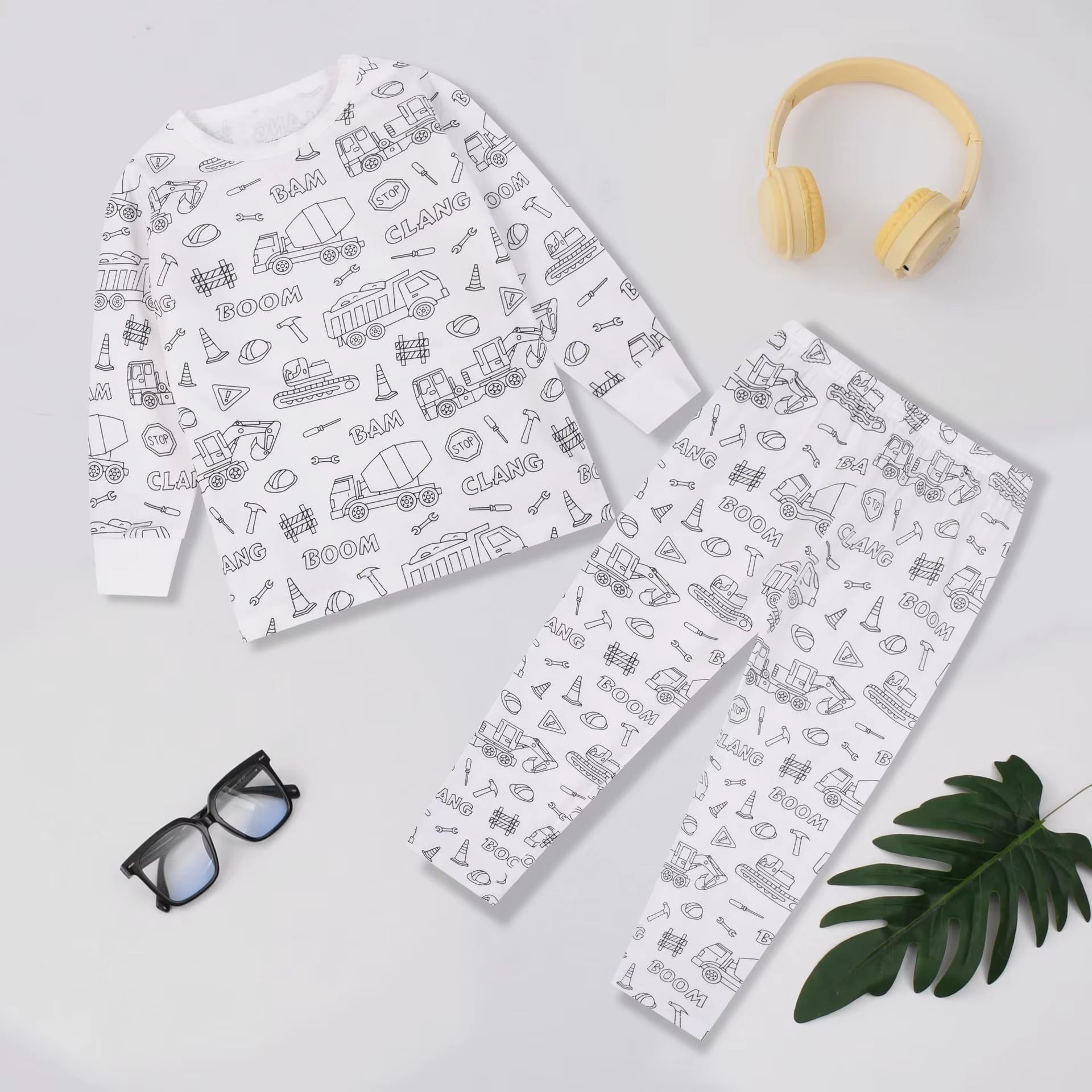 DIY Pajamas Sets New Baby Boy Girls Sketch Colorful Freehand Graffiti Long Sleeves Sleepwear Suit Kids Funny Handicraft Homewear