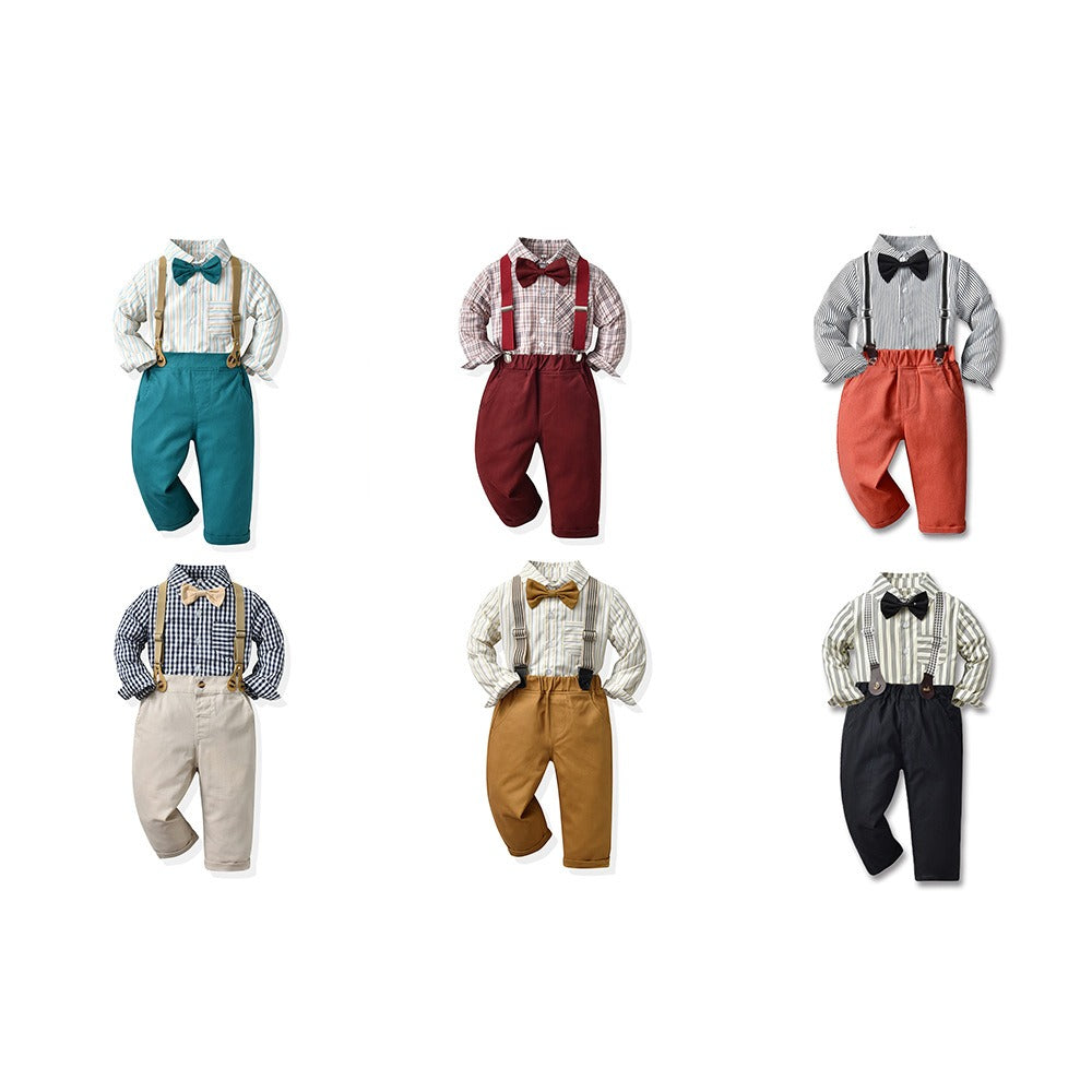 Children's Autumn Korean Plaid Shirt & Suspender