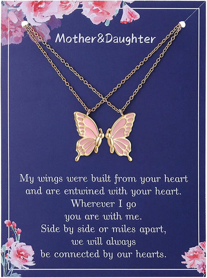 Mother Daughter Butterfly Necklaces, Matching Mommy and Me Butterfly Pendant Necklace Set for 2, Mom Daughter Chain Jewelry, Mother'S Day Gift (Gold)