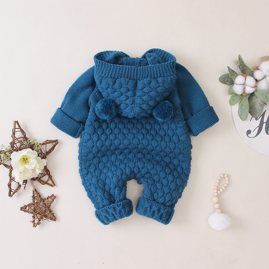 Children's Fur Ball Hooded Knitted Jumpsuit