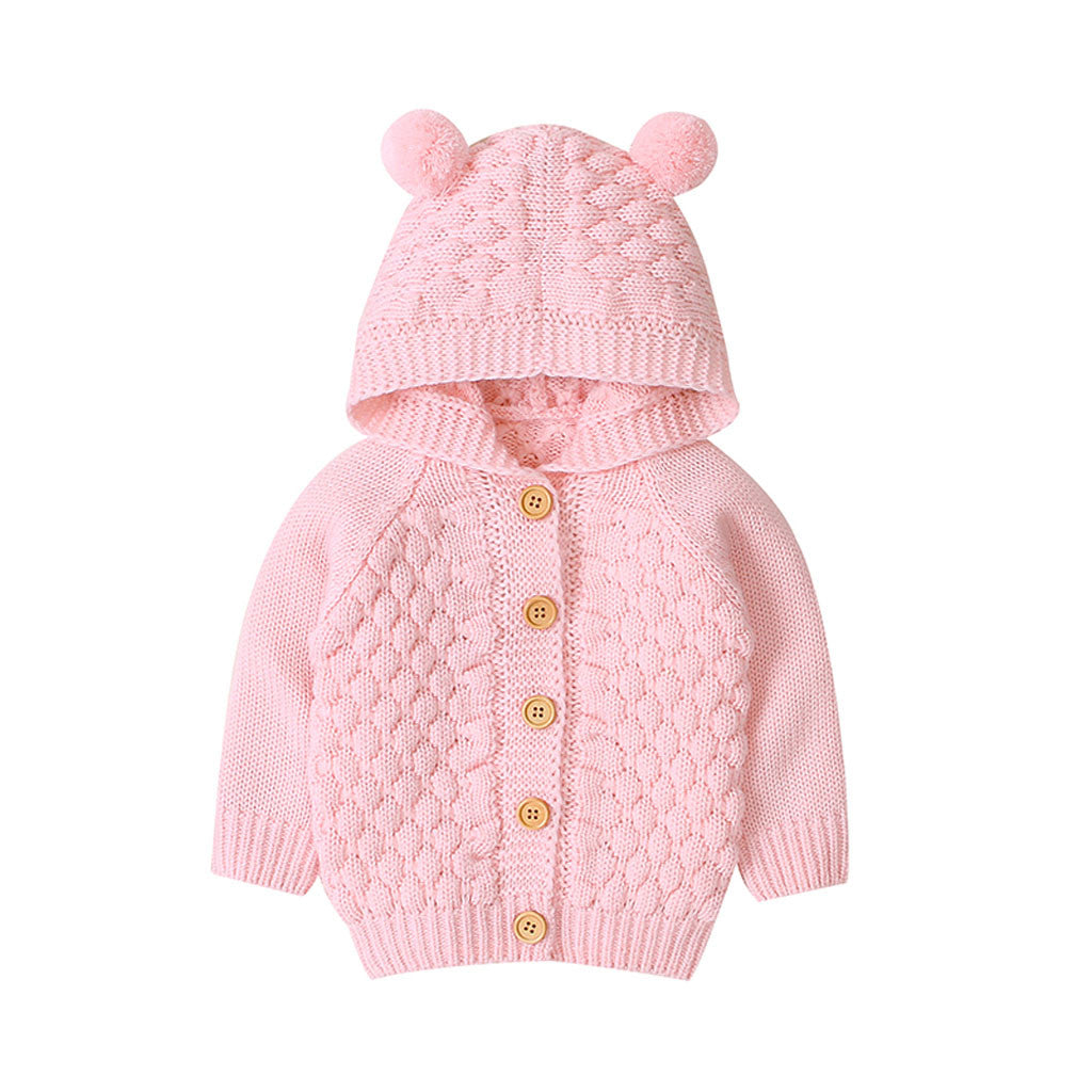 Wool Ball Hooded Knitted Jacket For Kids