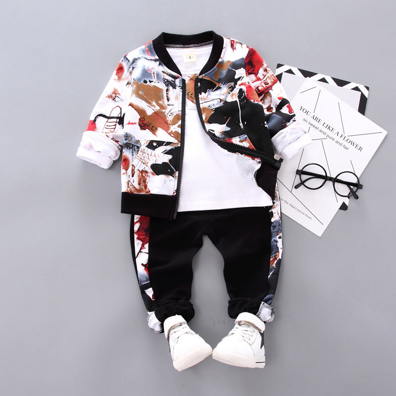 3pcs/set Baby Boy Boy Hooded Coat+T Shirt+Pant Tracksuit