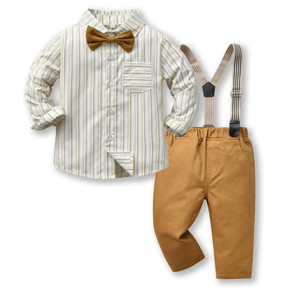 Children's Autumn Korean Plaid Shirt & Suspender