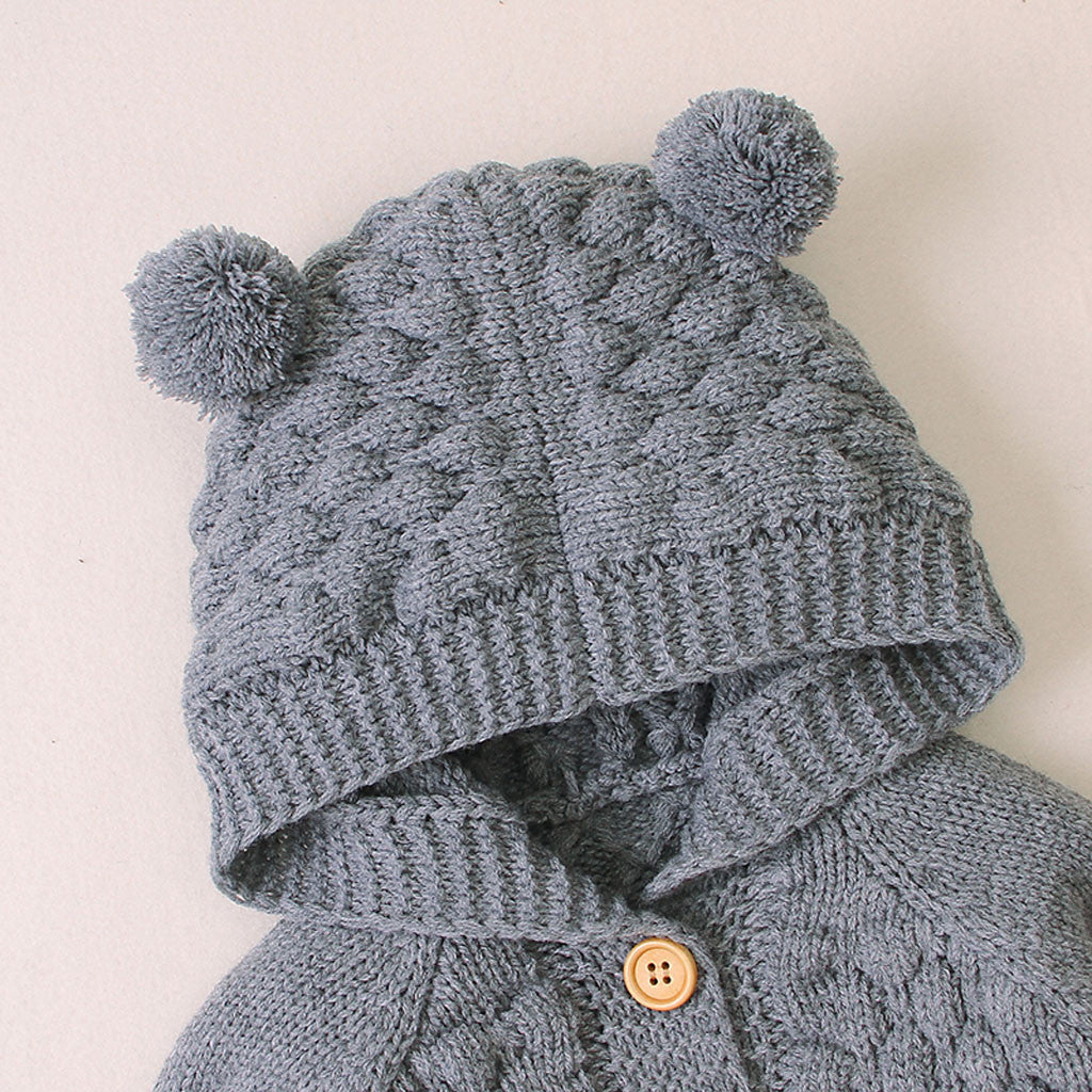 Wool Ball Hooded Knitted Jacket For Kids
