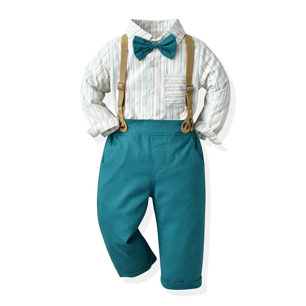 Children's Autumn Korean Plaid Shirt & Suspender