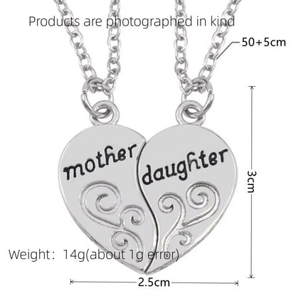 2Pcs Antique Silver-Plated Necklace Fashionable Mother Beautiful Daughter Combination for Love Parent Child Style Jewelry
