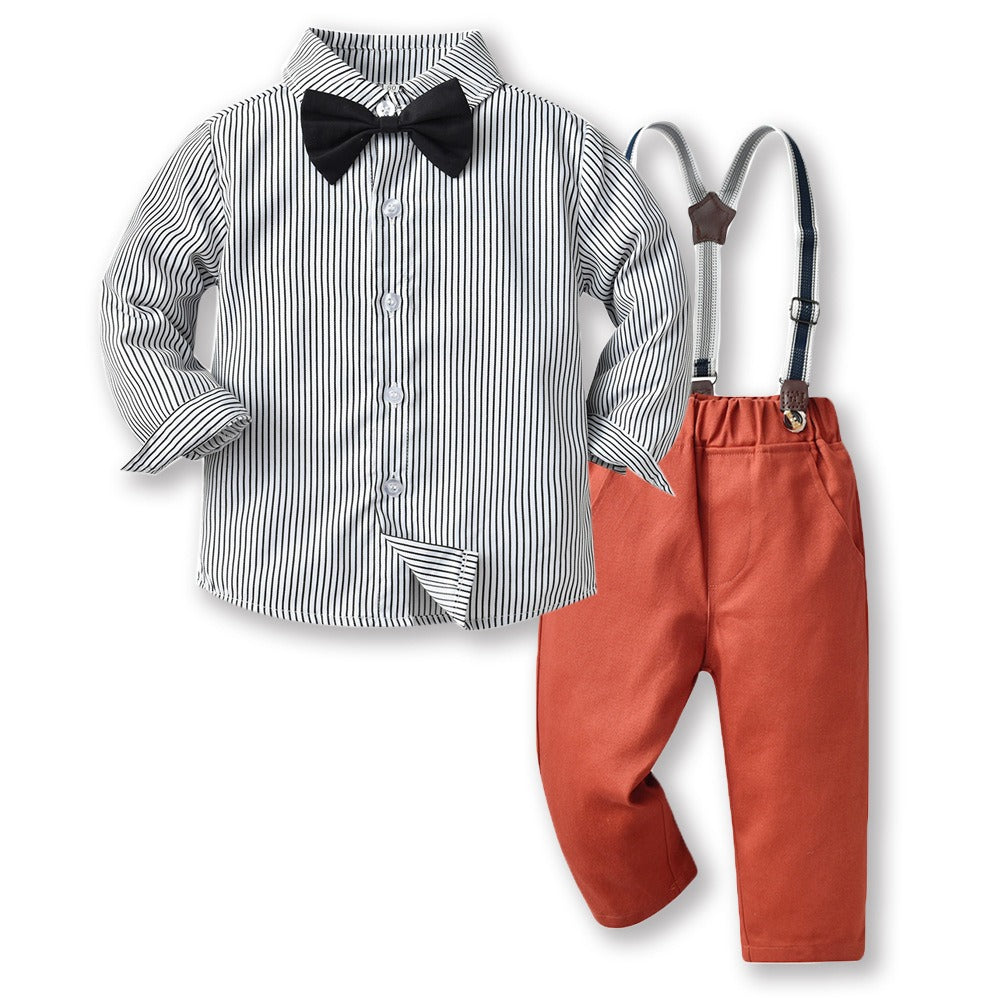 Children's Autumn Korean Plaid Shirt & Suspender