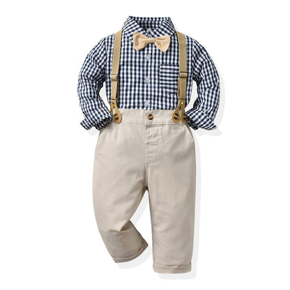 Children's Autumn Korean Plaid Shirt & Suspender