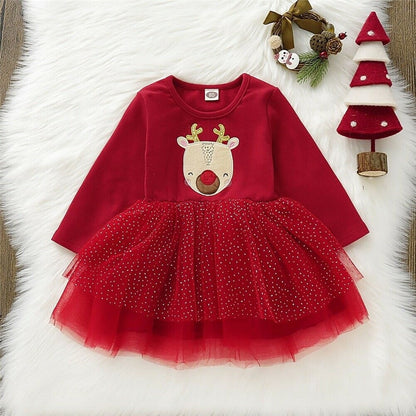 Baby Girl Christmas Dress Elk Tutu Princess Gown