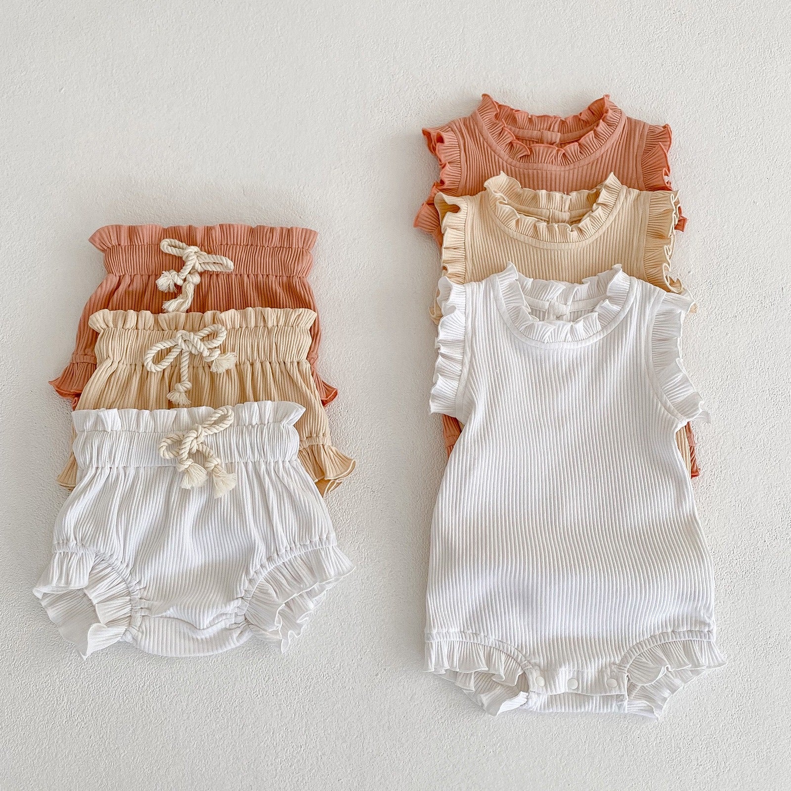 Baby Sleeveless Cotton Rompers Bodysuit Set