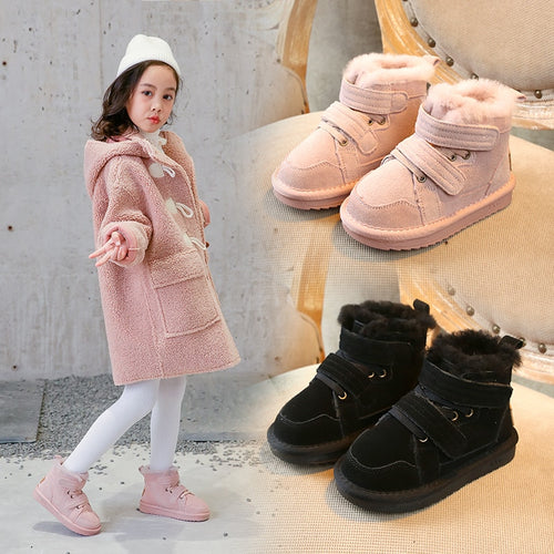 Winter Girls' Snow Boots Warm, Skid-Proof Leather Suede