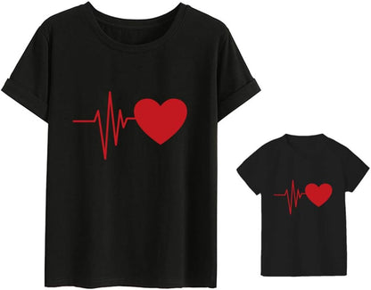 Heartbeat Love Funny Mom Son Daughter Matching T-Shirts Mother & Daughter Matching Set Mom & Baby Shirts