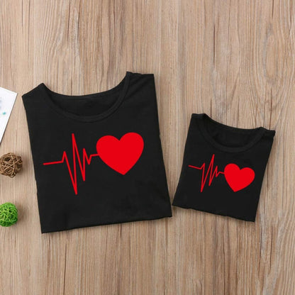 Heartbeat Love Funny Mom Son Daughter Matching T-Shirts Mother & Daughter Matching Set Mom & Baby Shirts