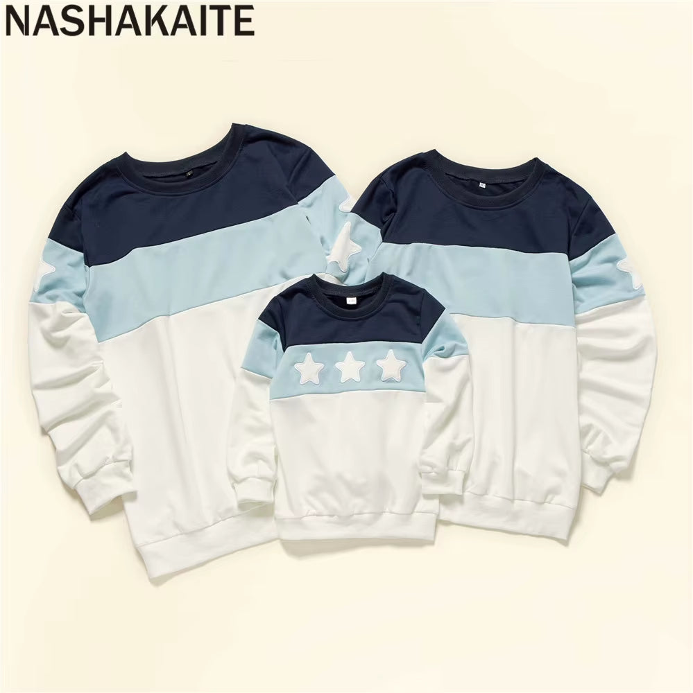 Family Matching Clothes Mom and Daughter Matching Clothes 2 Color Star Block Pullover Sweatshirt Same Family Clothes