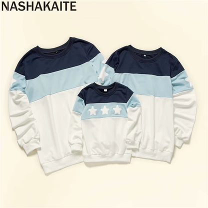 Family Matching Clothes Mom and Daughter Matching Clothes 2 Color Star Block Pullover Sweatshirt Same Family Clothes