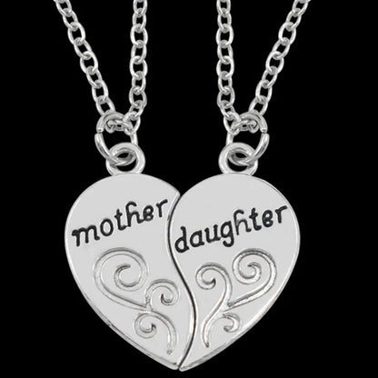 2Pcs Antique Silver-Plated Necklace Fashionable Mother Beautiful Daughter Combination for Love Parent Child Style Jewelry