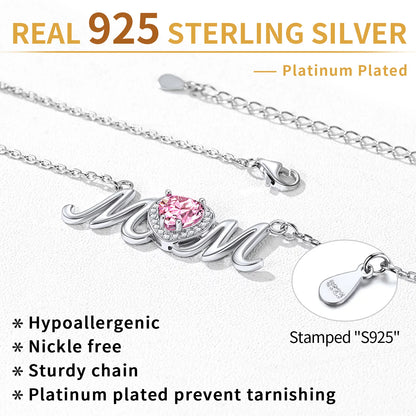 Mothers Day Gifts for Mom Sterling Silver Heart Birthstone Necklaces for Women,Birthday Jewelry Gifts for Her Girlfriend Wife Mom