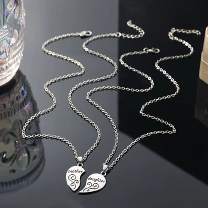 2Pcs Antique Silver-Plated Necklace Fashionable Mother Beautiful Daughter Combination for Love Parent Child Style Jewelry